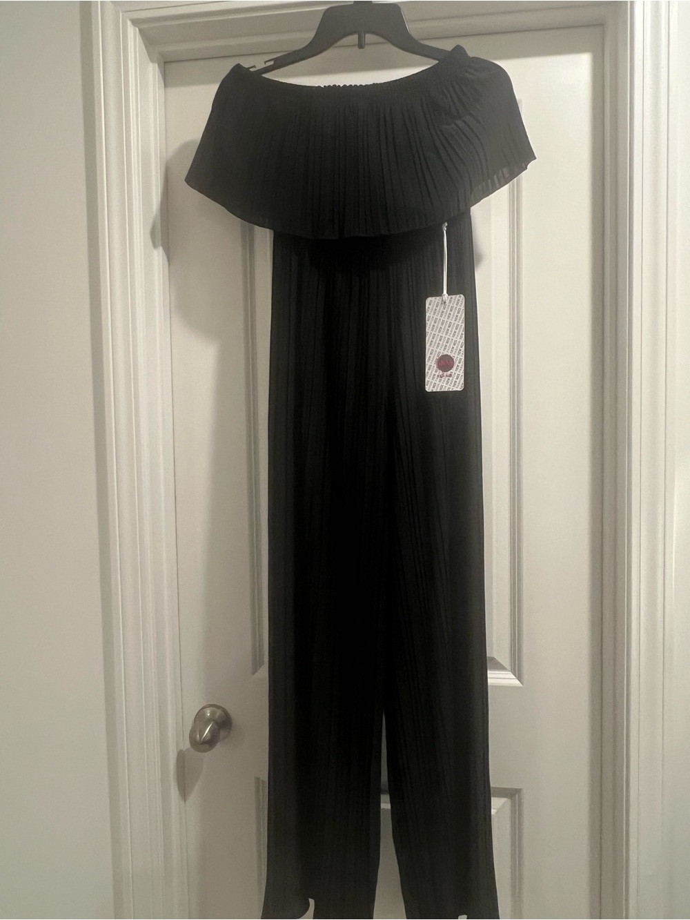 Off-Shoulder Black Pleated Jumpsuit